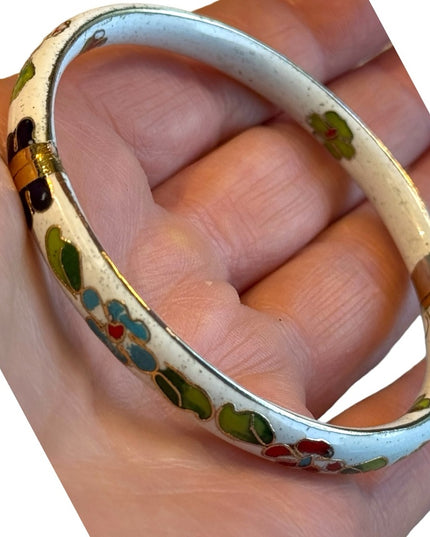 Vintage Cloissone bangle White enamel flowers