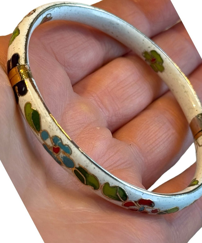 Vintage Cloissone bangle White enamel flowers