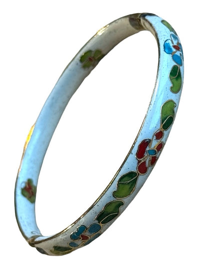 Vintage Cloissone bangle White enamel flowers