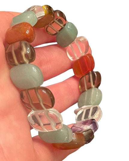 Lovely Multi gemstone chunky stretchy bead bracelet tigereye amethyst quartz