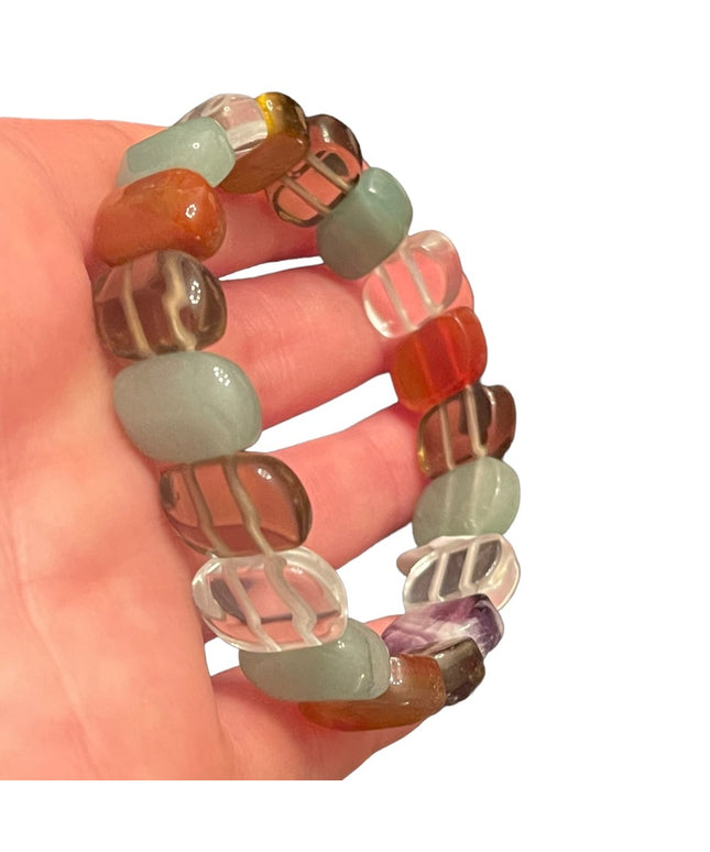 Lovely Multi gemstone chunky stretchy bead bracelet tigereye amethyst quartz