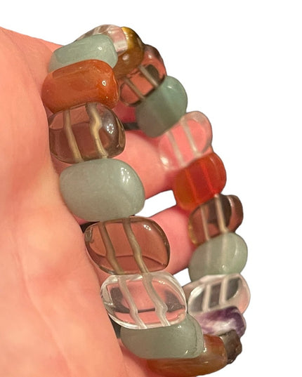 Lovely Multi gemstone chunky stretchy bead bracelet tigereye amethyst quartz