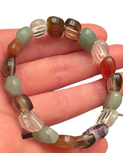Lovely Multi gemstone chunky stretchy bead bracelet tigereye amethyst quartz