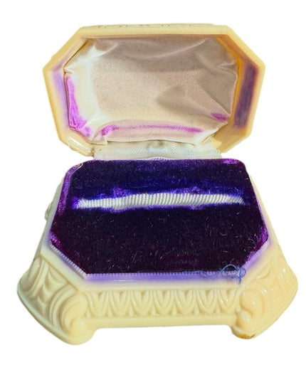 Antique Celluloid Plastic & purple Velvet Jewelry Presentation Gift Box