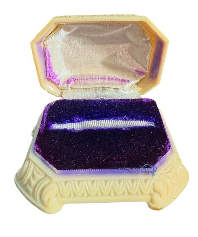 Antique Celluloid Plastic & purple Velvet Jewelry Presentation Gift Box
