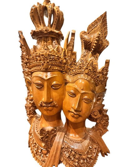 Vintage Hand-Carved Wooden Balinese Couple Sculpture - Warm Brown
