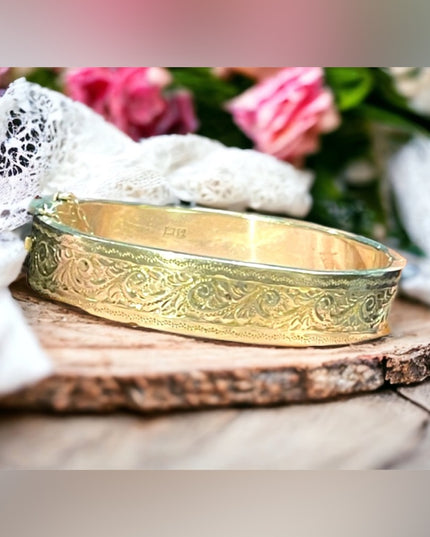Antique Sterling silver 925 Victorian etched bangle JG LTD Euro markings lion
