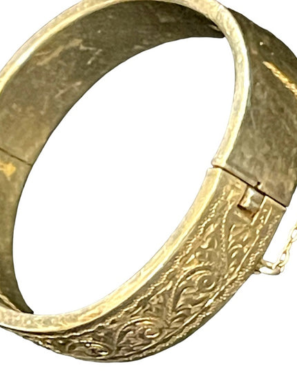 Antique Sterling silver 925 Victorian etched bangle JG LTD Euro markings lion