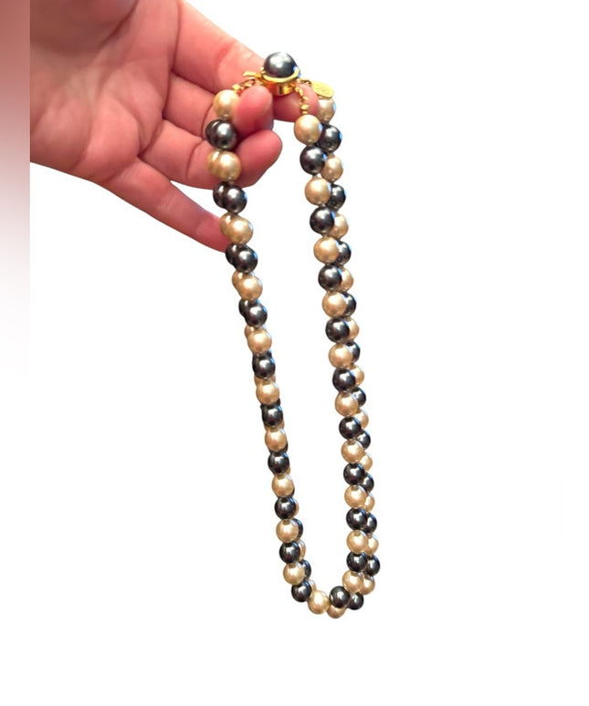 JOAN RIVERS VINTAGE CREAMY & TAHESIAN COLOURFUL DOUBLE STRAND GLASS PEARLS