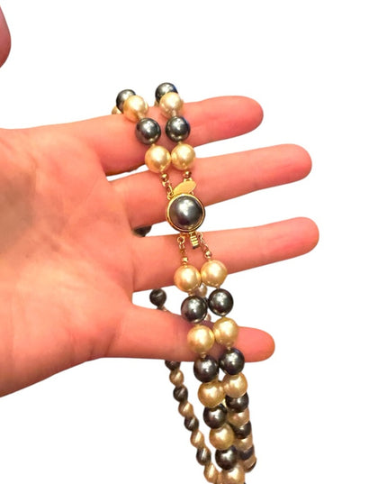 JOAN RIVERS VINTAGE CREAMY & TAHESIAN COLOURFUL DOUBLE STRAND GLASS PEARLS