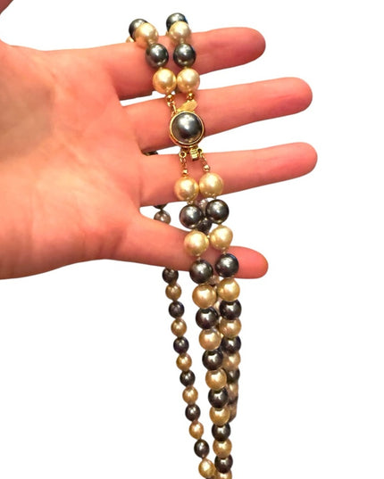 JOAN RIVERS VINTAGE CREAMY & TAHESIAN COLOURFUL DOUBLE STRAND GLASS PEARLS