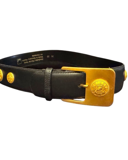 Vintage Mondi Fashion Gold finish High Quality Black leather belt