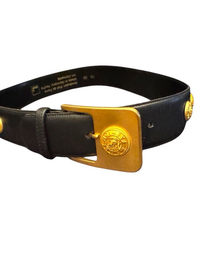 Vintage Mondi Fashion Gold finish High Quality Black leather belt