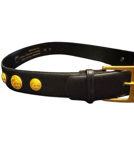 Vintage Mondi Fashion Gold finish High Quality Black leather belt
