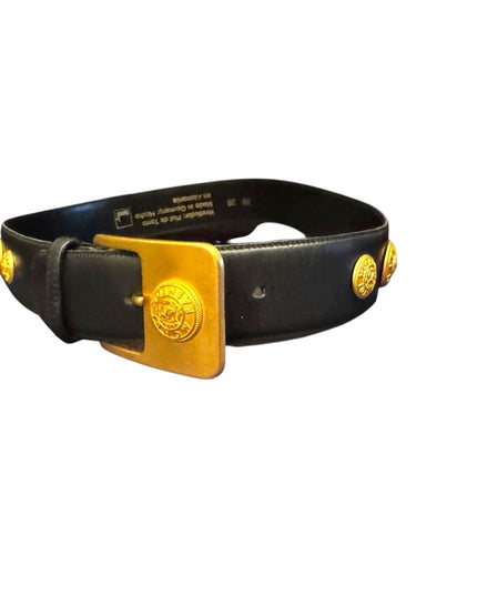 Vintage Mondi Fashion Gold finish High Quality Black leather belt
