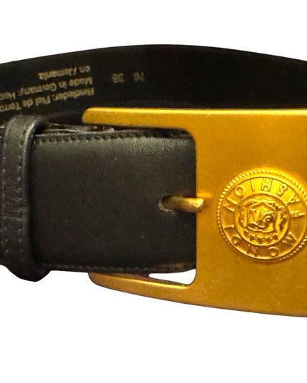 Vintage Mondi Fashion Gold finish High Quality Black leather belt