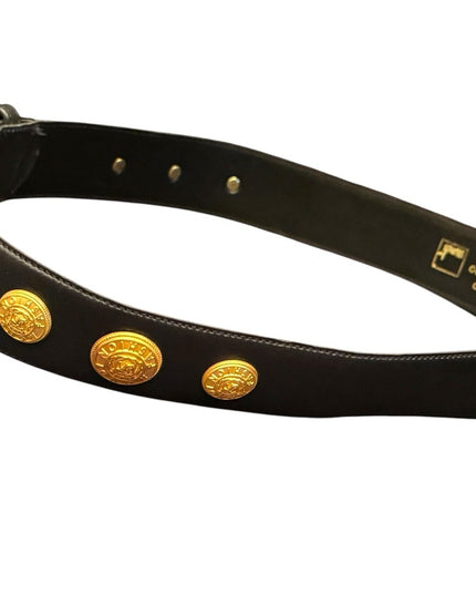 Vintage Mondi Fashion Gold finish High Quality Black leather belt