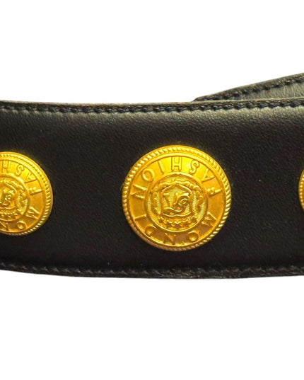Vintage Mondi Fashion Gold finish High Quality Black leather belt