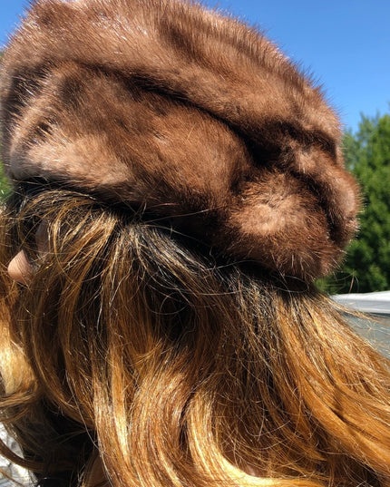 Vintage Brown Mink Fur hat 20”
