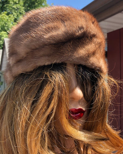 Vintage Brown Mink Fur hat 20”