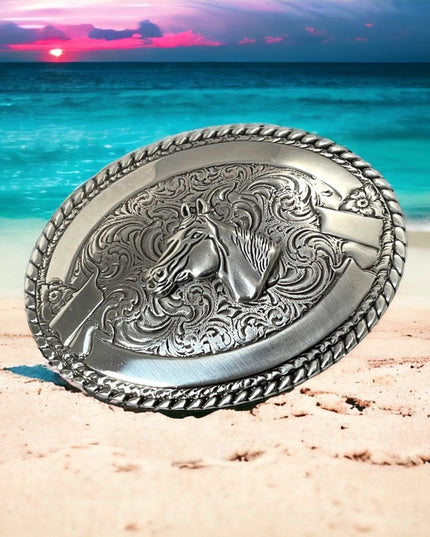 Vintage silver CRUMRINE collectible rare Horse head belt buckle LARGE