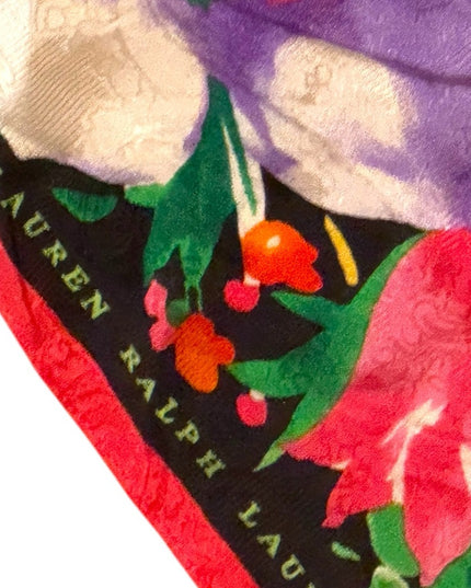 Lauren Ralph Lauren Black and Red Floral Silk Scarf