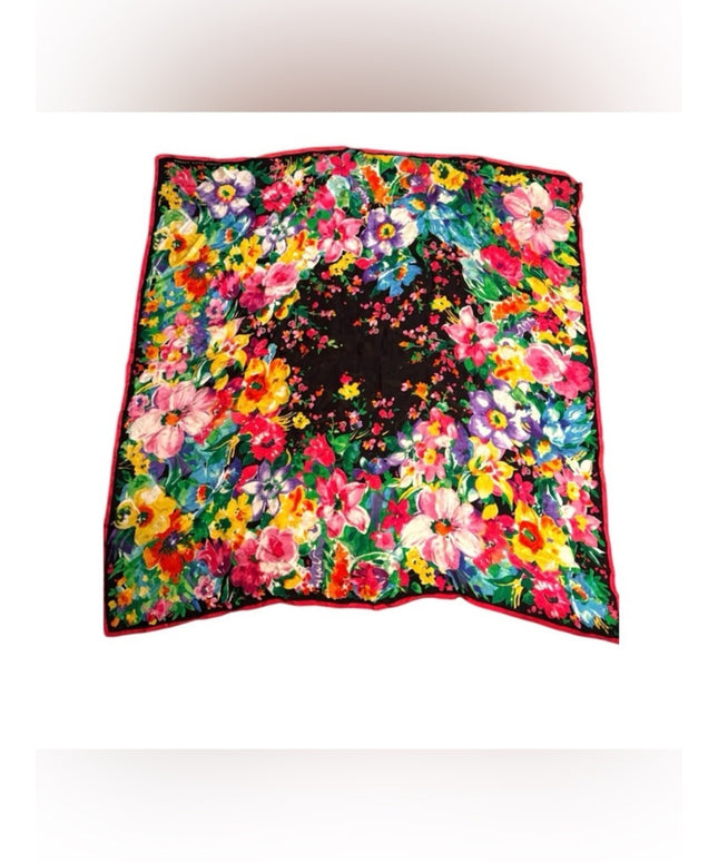Lauren Ralph Lauren Black and Red Floral Silk Scarf