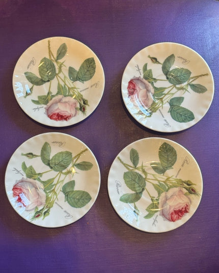 Roy Kirkham Redoute Roses
5” cup saucers set x4 pcs - White with Pink Roses