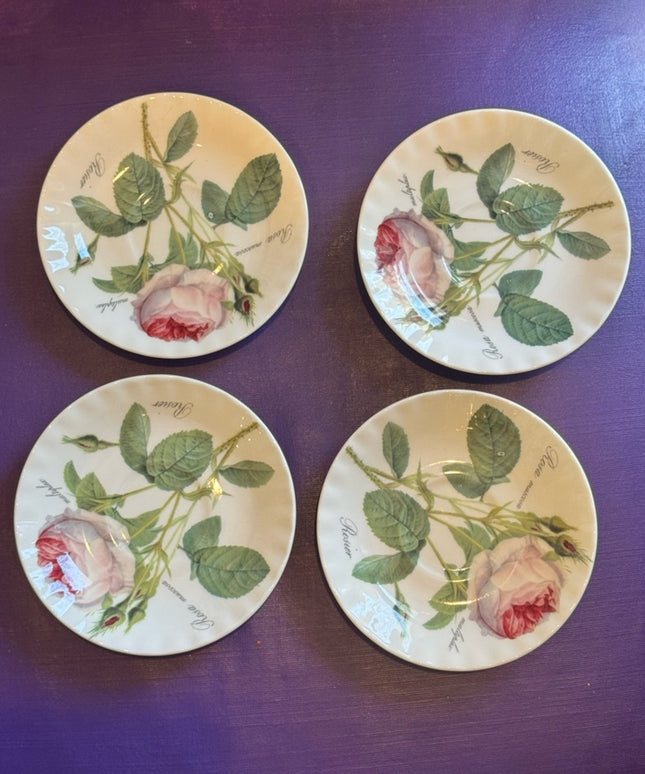 Roy Kirkham Redoute Roses
5” cup saucers set x4 pcs - White with Pink Roses