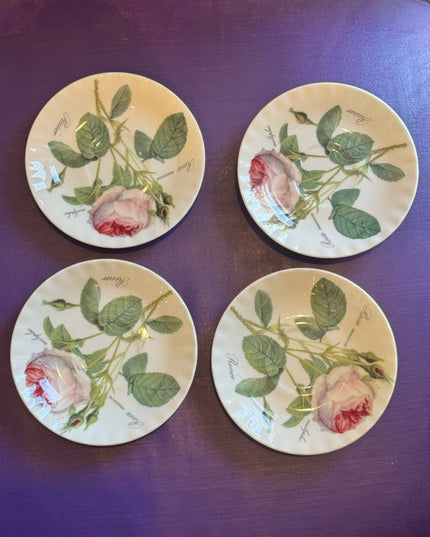 Roy Kirkham Redoute Roses
5” cup saucers set x4 pcs - White with Pink Roses
