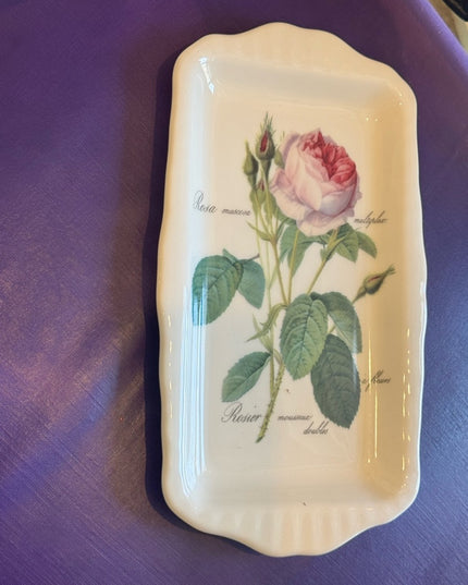 Roy Kirkham Redoute Roses Dessert Platter  Serving Tray 12x8” LN