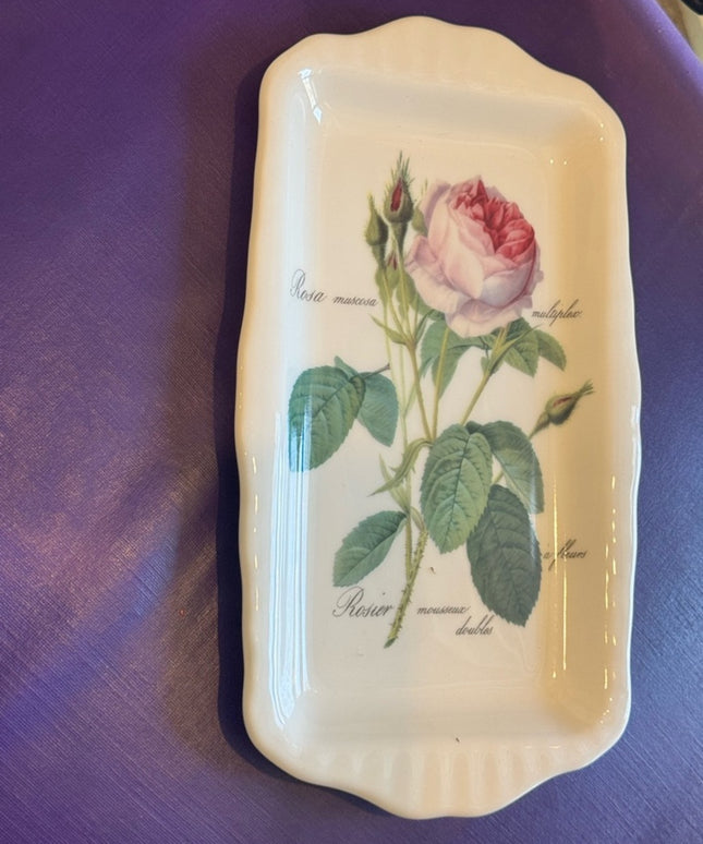 Roy Kirkham Redoute Roses Dessert Platter  Serving Tray 12x8” LN