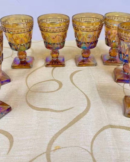 Vintage Amber Carnival
Glass Goblets  Set Indiana Glass MCM Colony Park Lane
