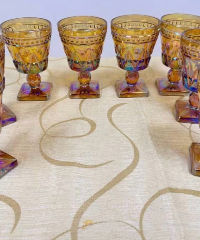 Vintage Amber Carnival
Glass Goblets  Set Indiana Glass MCM Colony Park Lane