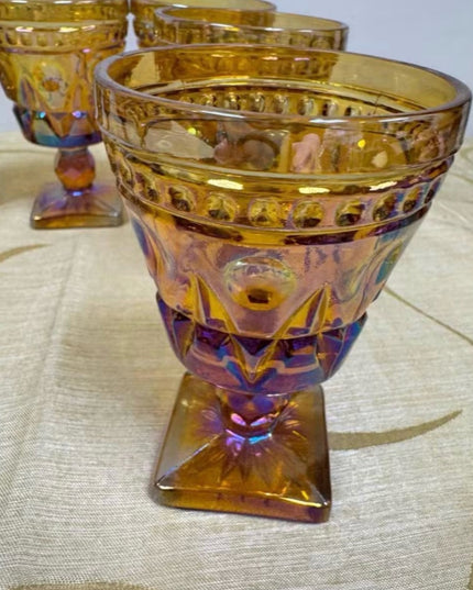 Vintage Amber Carnival
Glass Goblets  Set Indiana Glass MCM Colony Park Lane