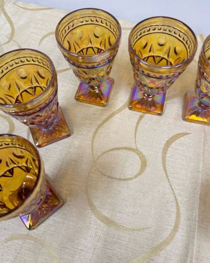 Vintage Amber Carnival
Glass Goblets  Set Indiana Glass MCM Colony Park Lane