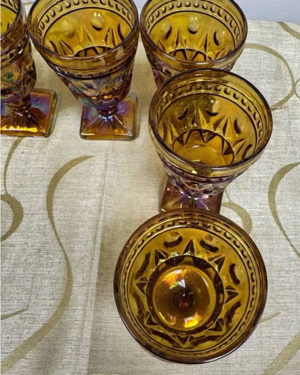 Vintage Amber Carnival
Glass Goblets  Set Indiana Glass MCM Colony Park Lane
