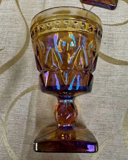 Vintage Amber Carnival
Glass Goblets  Set Indiana Glass MCM Colony Park Lane