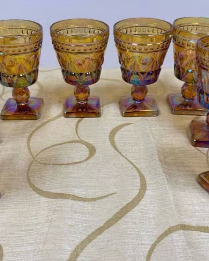 Vintage Amber Carnival
Glass Goblets  Set Indiana Glass MCM Colony Park Lane