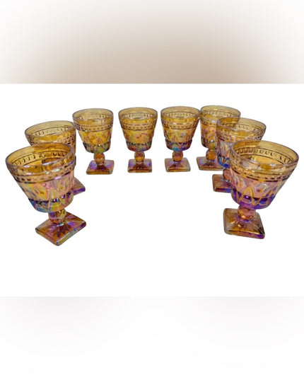Vintage Amber Carnival
Glass Goblets  Set Indiana Glass MCM Colony Park Lane