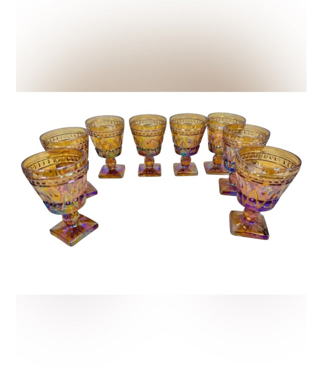 Vintage Amber Carnival
Glass Goblets  Set Indiana Glass MCM Colony Park Lane