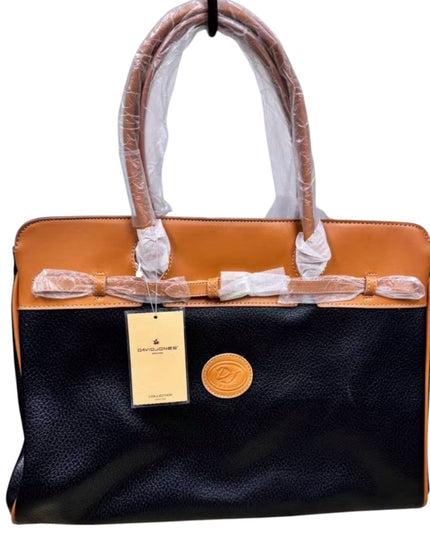 David Jones NWT Two-Tone Black and Tan Leather Tote Weekender