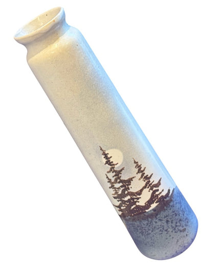 Vintage MCM Studio Pottery Tall Ceramic Bud Vase Tree Moon Scene Southwestern
