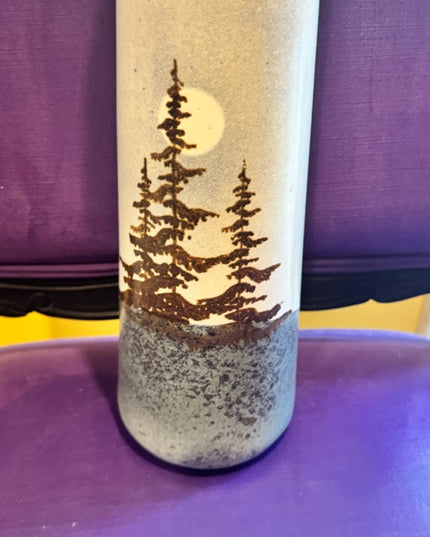 Vintage MCM Studio Pottery Tall Ceramic Bud Vase Tree Moon Scene Southwestern