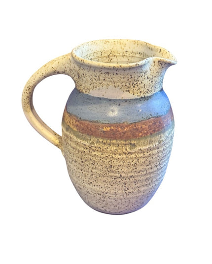 Handmade Vintage Studio 
 Speckled Ceramic Pottery  Jug Pitcher in Cream Blue
