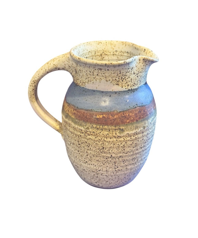 Handmade Vintage Studio 
 Speckled Ceramic Pottery  Jug Pitcher in Cream Blue