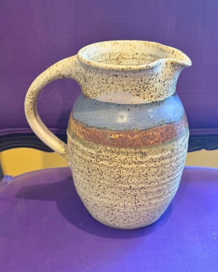 Handmade Vintage Studio 
 Speckled Ceramic Pottery  Jug Pitcher in Cream Blue