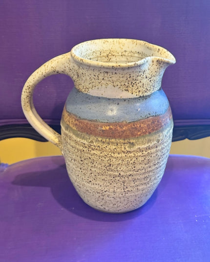 Handmade Vintage Studio 
 Speckled Ceramic Pottery  Jug Pitcher in Cream Blue