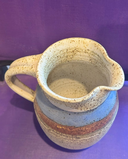 Handmade Vintage Studio 
 Speckled Ceramic Pottery  Jug Pitcher in Cream Blue