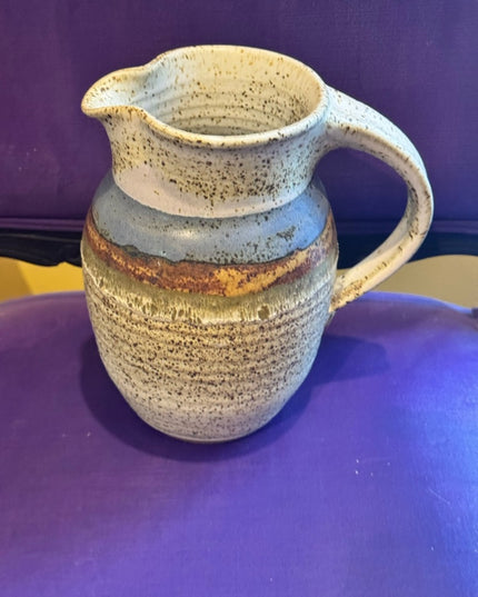 Handmade Vintage Studio 
 Speckled Ceramic Pottery  Jug Pitcher in Cream Blue